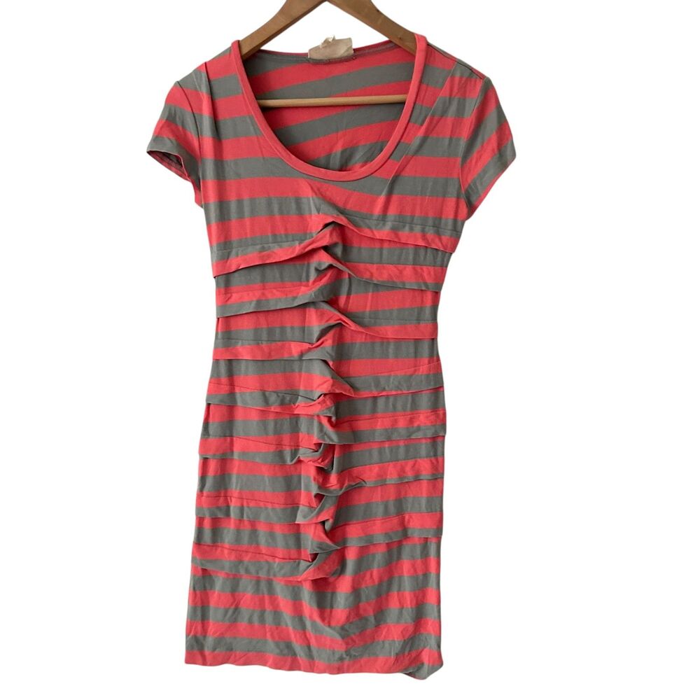 Nicole Miller Artelier Pink and Grey Striped Bodycon Rayon Mini Dress Size‎ S